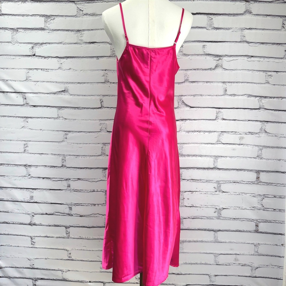 A New Day Hot Pink Satin Ruched Midi Slip Dress‎ Small Y2K Barbiecore Party - Picture 4 of 11
